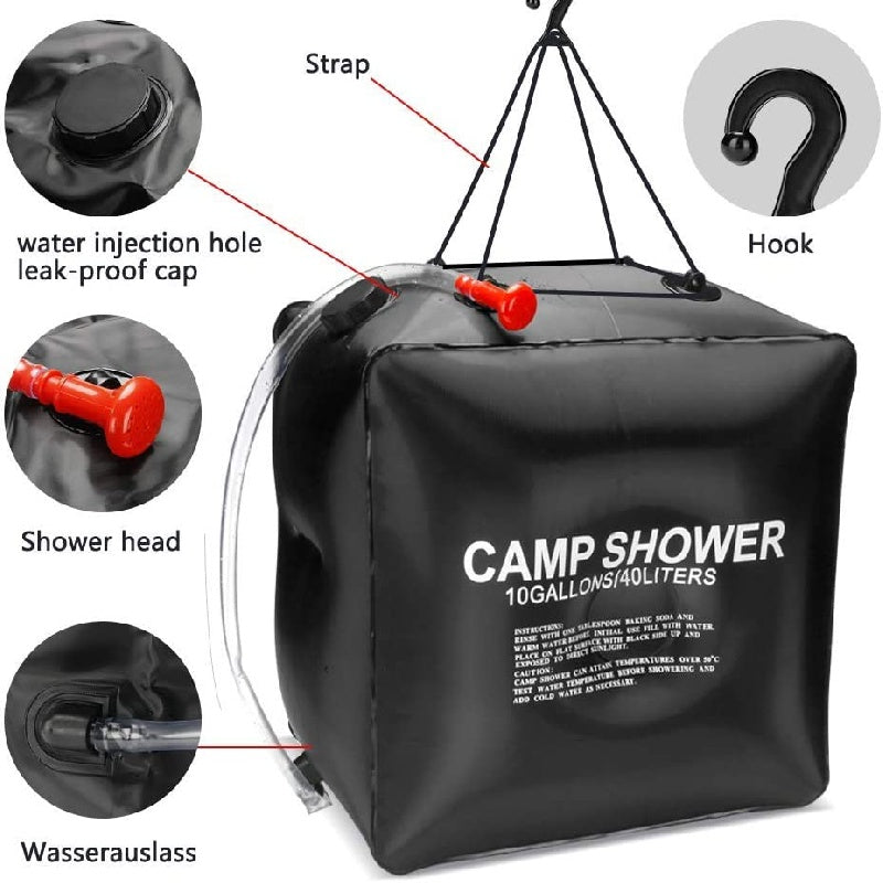 40L Solar Shower Bag w/ On/Off Switch Shower Head - Camping, Beach