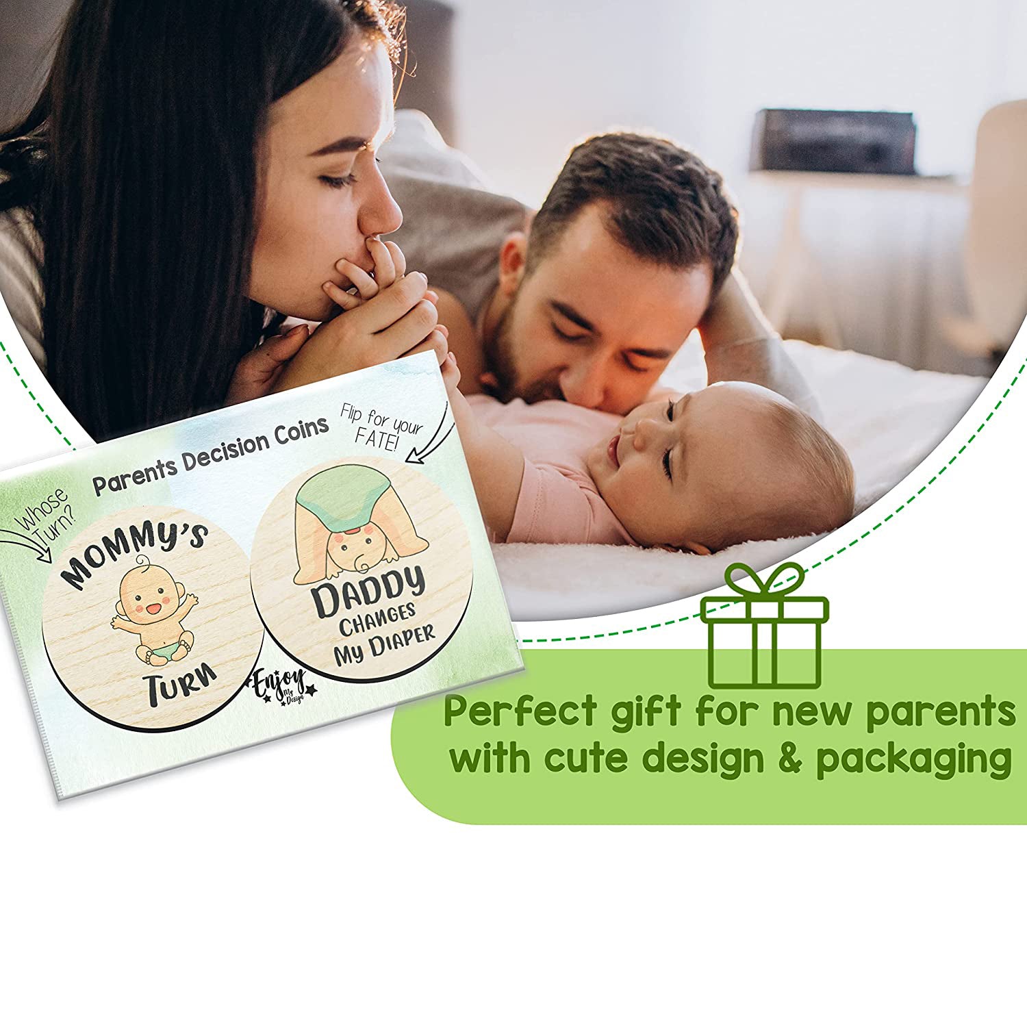 Wooden Parent Decision Coin - Funny Pregnancy Gift