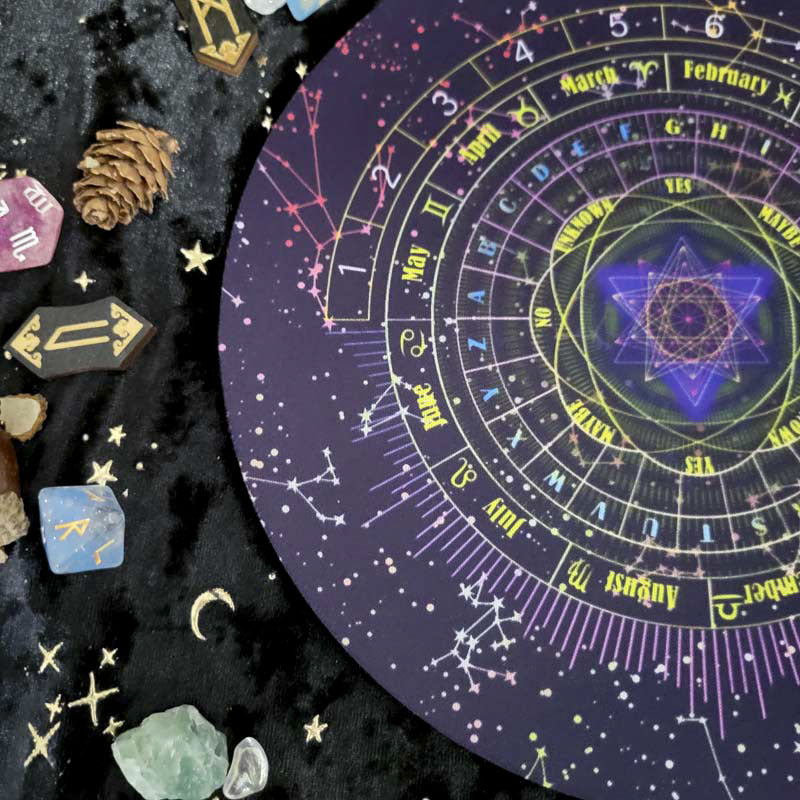 Rubber Mat with Divination & Zodiac Designs: Pendulum & Stone Protection