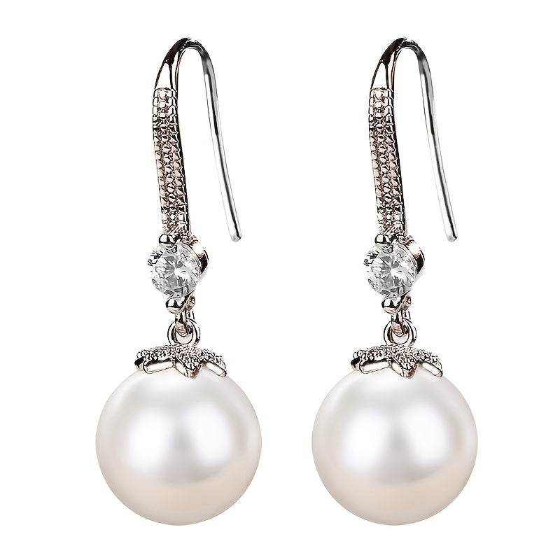 Faux Pearl Drop Earrings 925 Silver Plated Daily Jewelry