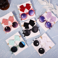2Pcs Girls Bows Headband & Sunglasses Set