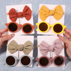 2Pcs Girls Bows Headband & Sunglasses Set