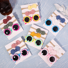 2Pcs Girls Bows Headband & Sunglasses Set