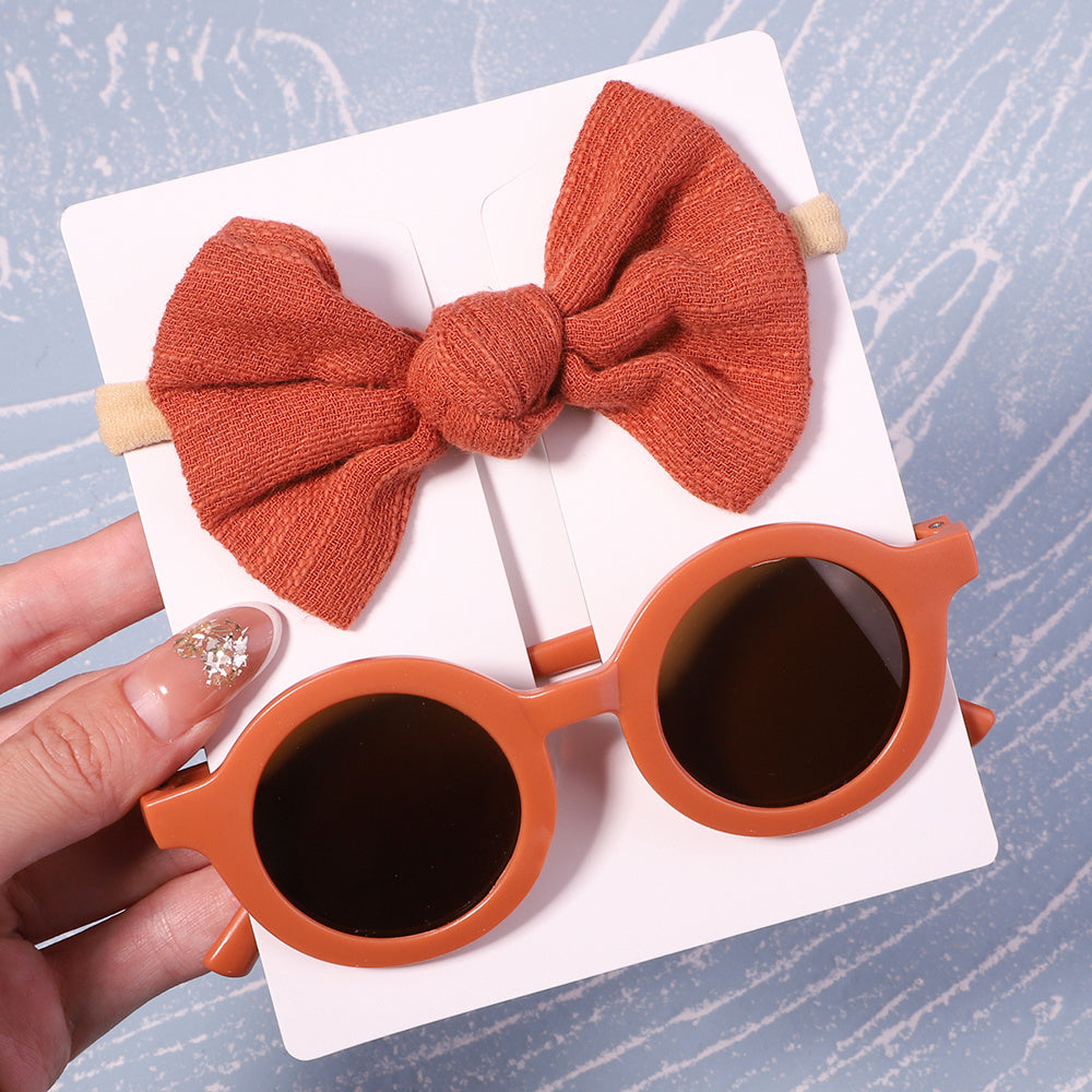 2Pcs Girls Bows Headband & Sunglasses Set