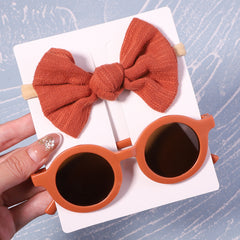 2Pcs Girls Bows Headband & Sunglasses Set