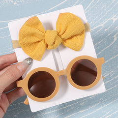 2Pcs Girls Bows Headband & Sunglasses Set