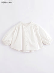 Girls Frill Collar Cotton Long Sleeve Shirt Button Down Blouse Shirt