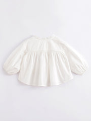 Girls Frill Collar Cotton Long Sleeve Shirt Button Down Blouse Shirt