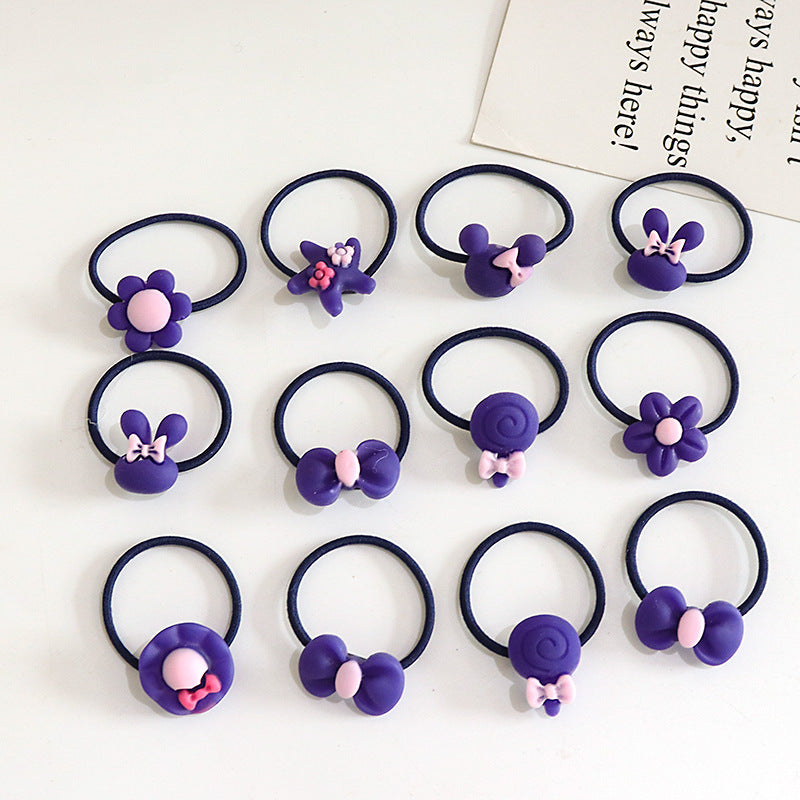 20pcs Cartoon Hair Rings for Girls - Flower & Fruit Hair Accessories