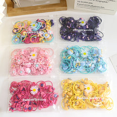 20pcs Cartoon Hair Rings for Girls - Flower & Fruit Hair Accessories