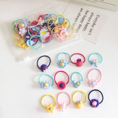 20pcs Cartoon Hair Rings for Girls - Flower & Fruit Hair Accessories