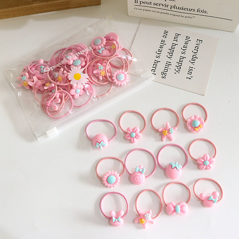 20pcs Cartoon Hair Rings for Girls - Flower & Fruit Hair Accessories