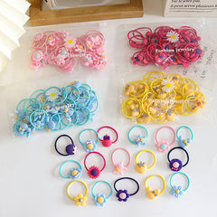 20pcs Cartoon Hair Rings for Girls - Flower & Fruit Hair Accessories