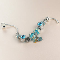 Silver DIY Bead Bracelet with Love Heart Pendant for Women