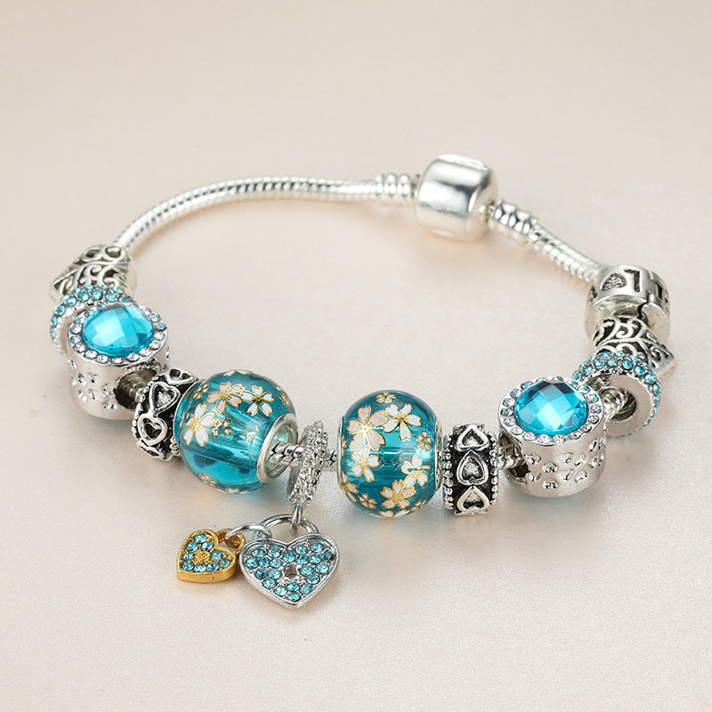 Silver DIY Bead Bracelet with Love Heart Pendant for Women