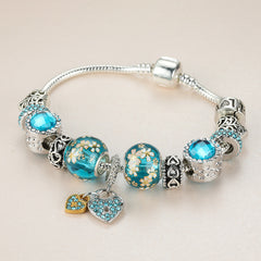 Silver DIY Bead Bracelet with Love Heart Pendant for Women