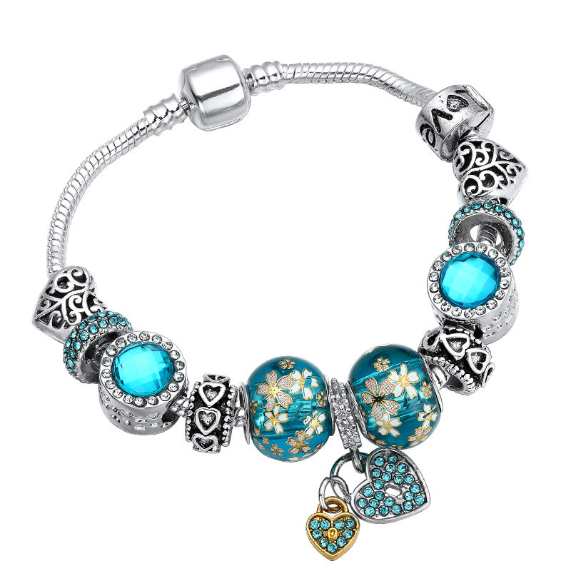 Silver DIY Bead Bracelet with Love Heart Pendant for Women