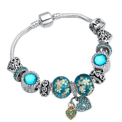 Silver DIY Bead Bracelet with Love Heart Pendant for Women