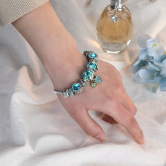 Silver DIY Bead Bracelet with Love Heart Pendant for Women