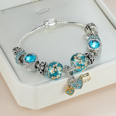 Silver DIY Bead Bracelet with Love Heart Pendant for Women