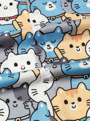 Cat Print Men's Casual Short Sleeve Shirt for Summer Vacation