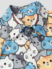 Cat Print Men's Casual Short Sleeve Shirt for Summer Vacation