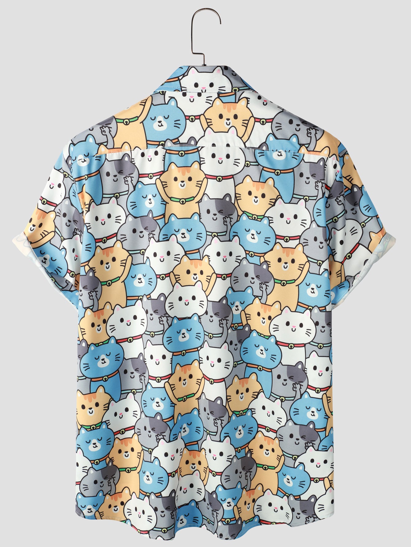 Cat Print Men's Casual Short Sleeve Shirt for Summer Vacation