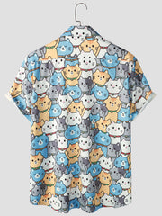 Cat Print Men's Casual Short Sleeve Shirt for Summer Vacation