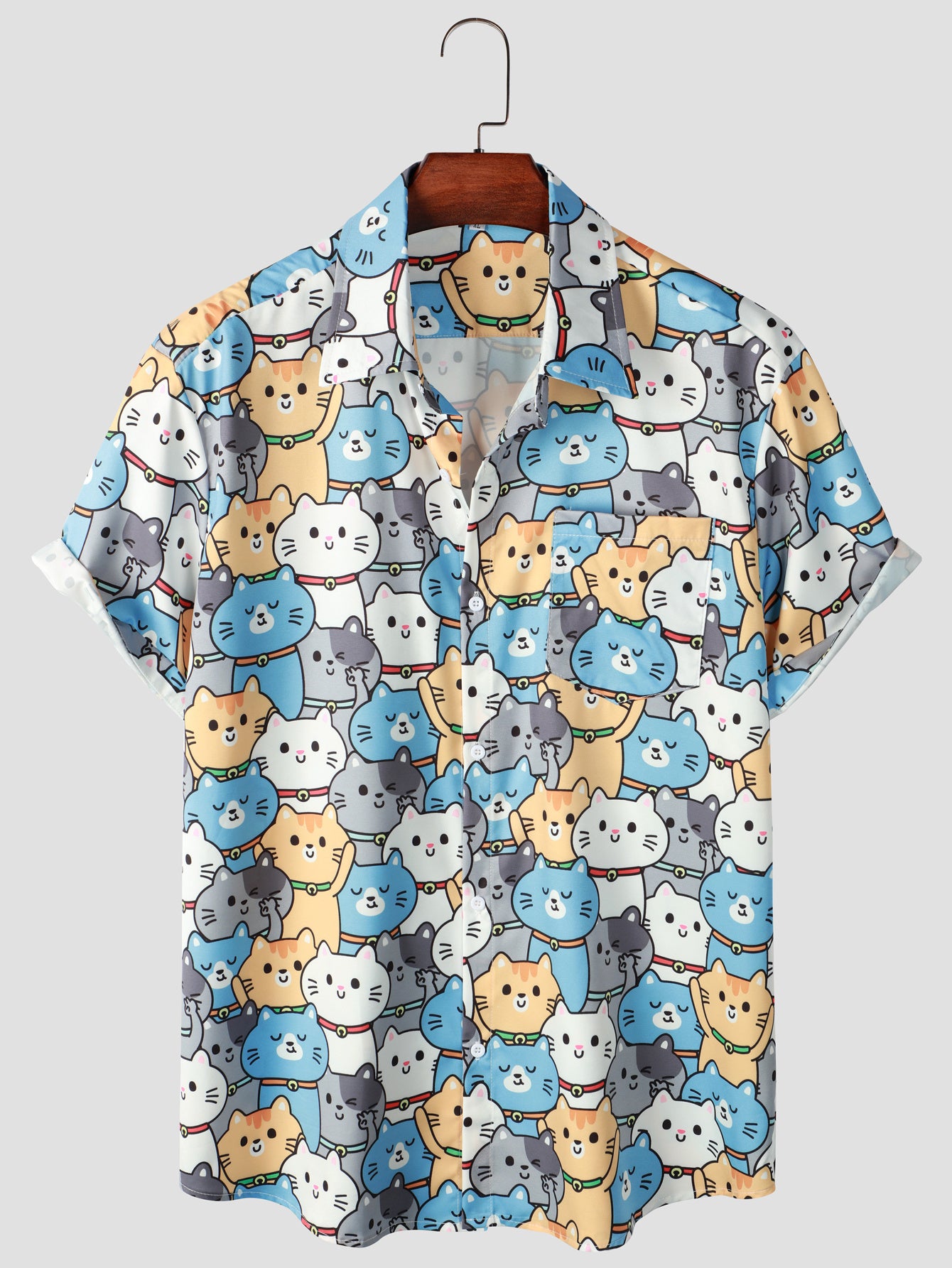 Cat Print Men's Casual Short Sleeve Shirt for Summer Vacation