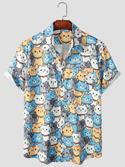 Cat Print Men's Casual Short Sleeve Shirt for Summer Vacation