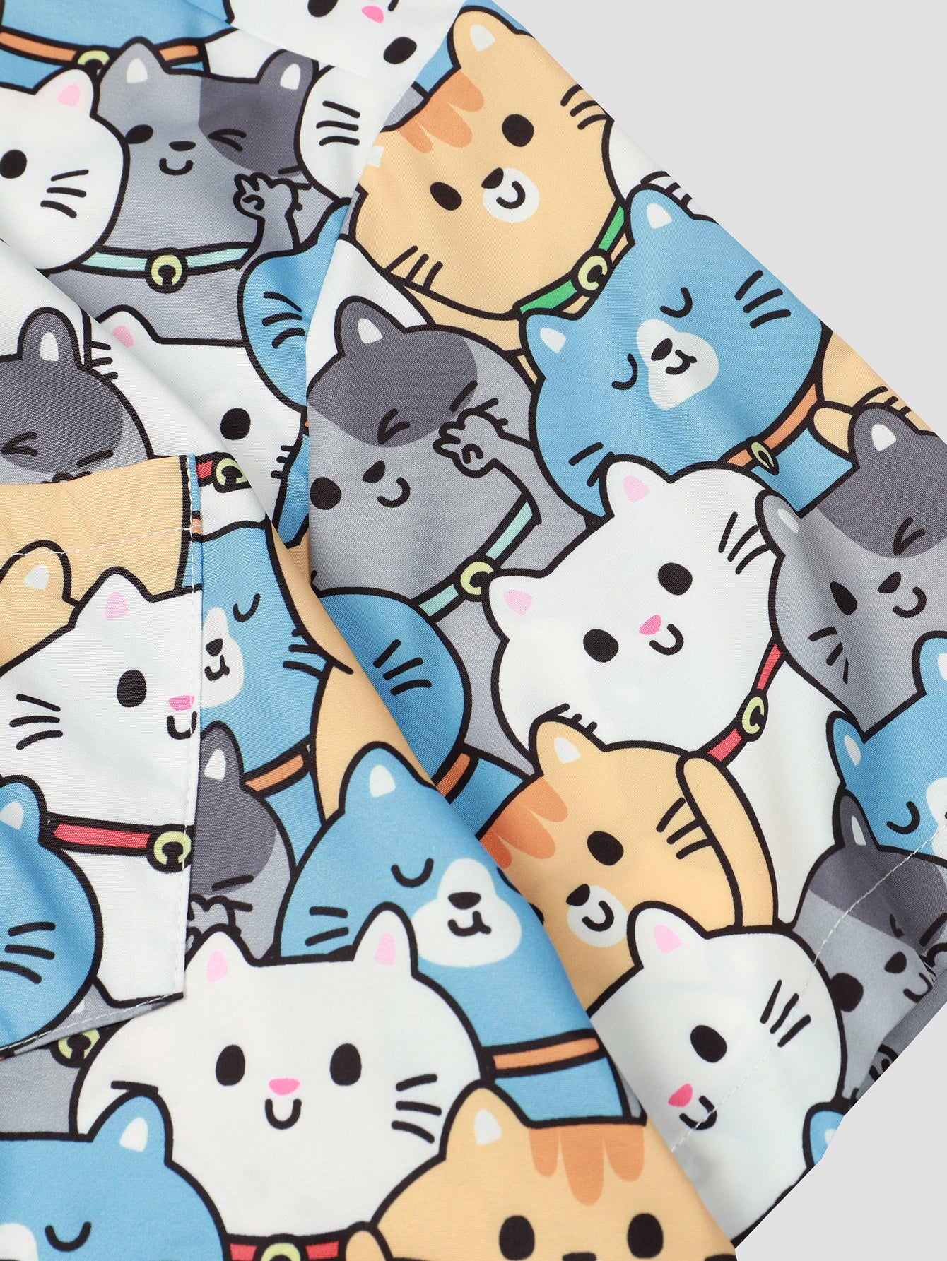 Cat Print Men's Casual Short Sleeve Shirt for Summer Vacation