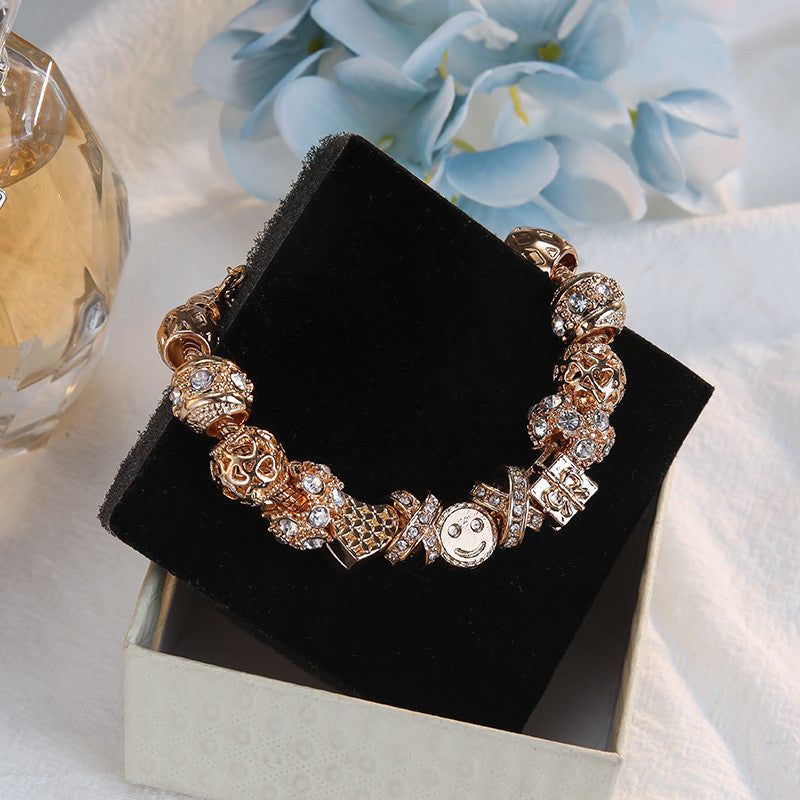 Women's Happy Face Gold Bracelet with Heart Pendant