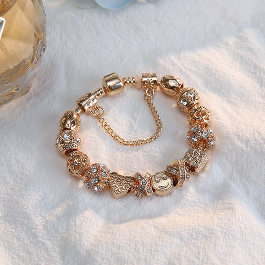 Women's Happy Face Gold Bracelet with Heart Pendant