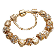 Women's Happy Face Gold Bracelet with Heart Pendant