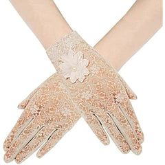 Short Lace Gloves Solid Thin Breathable Floral Gloves Wedding Bridal Gloves