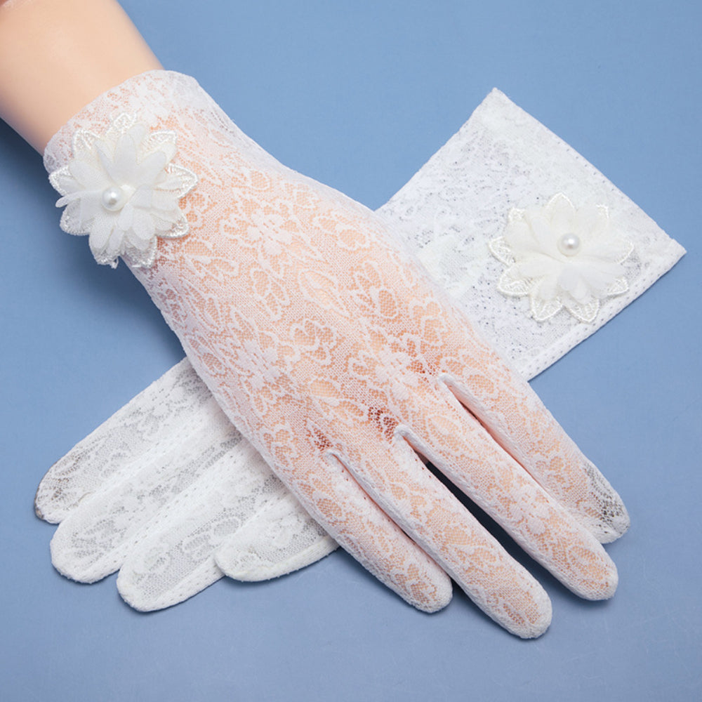 Short Lace Gloves Solid Thin Breathable Floral Gloves Wedding Bridal Gloves