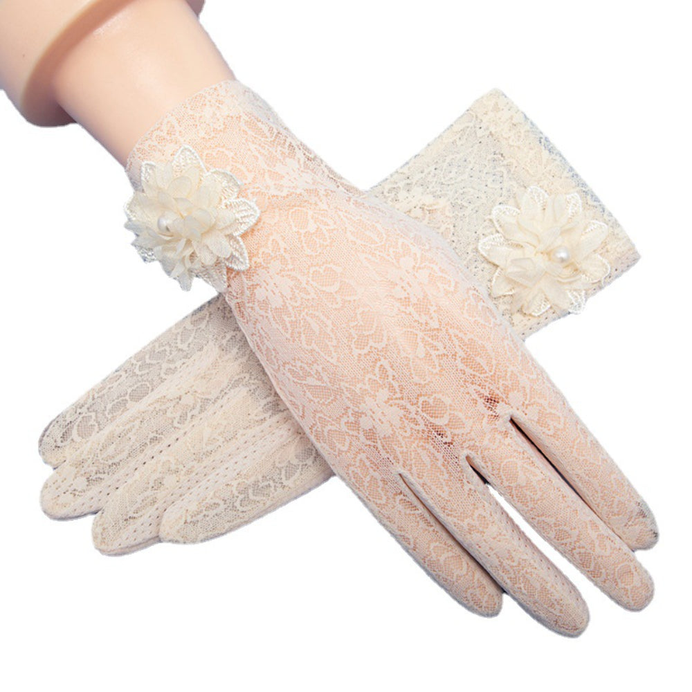 Short Lace Gloves Solid Thin Breathable Floral Gloves Wedding Bridal Gloves