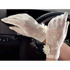 Short Lace Gloves Solid Thin Breathable Floral Gloves Wedding Bridal Gloves