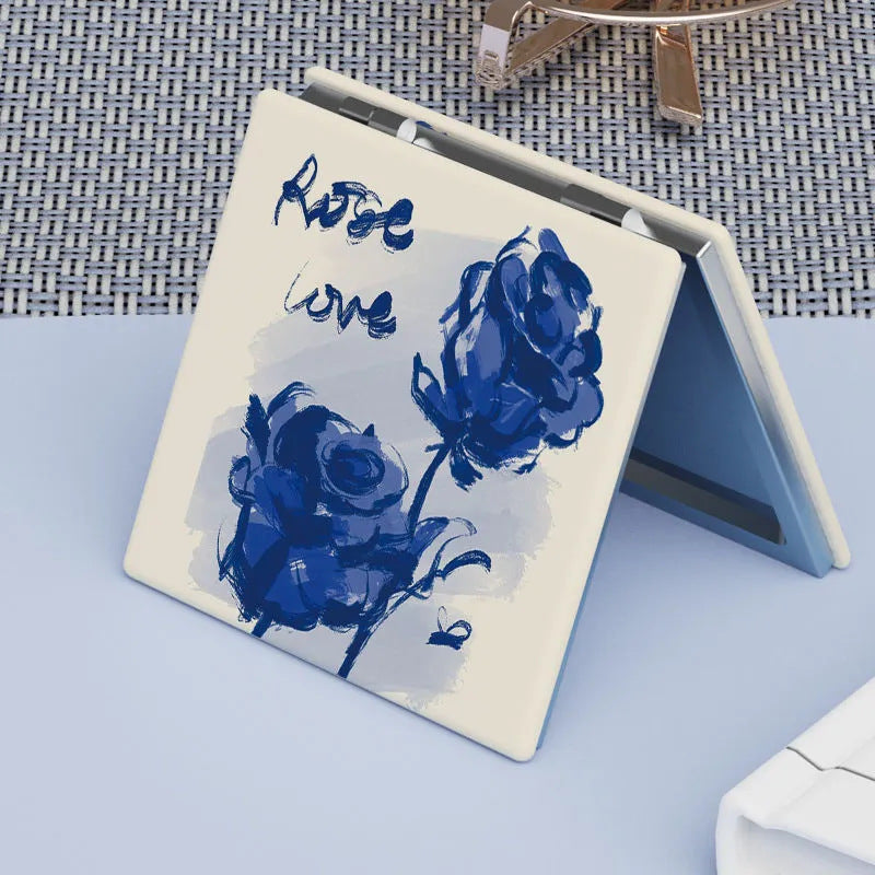 Rose Pattern Compact Mirror Square Double Side Folding Makeup Vanity Mirror