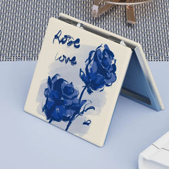 Rose Pattern Compact Mirror Square Double Side Folding Makeup Vanity Mirror