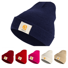 Warm Knit Hat Label Patch Casual Beanie Unisex Skull Cap