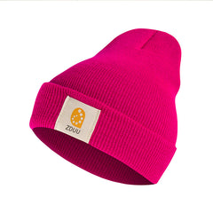 Warm Knit Hat Label Patch Casual Beanie Unisex Skull Cap