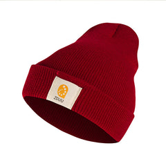 Warm Knit Hat Label Patch Casual Beanie Unisex Skull Cap
