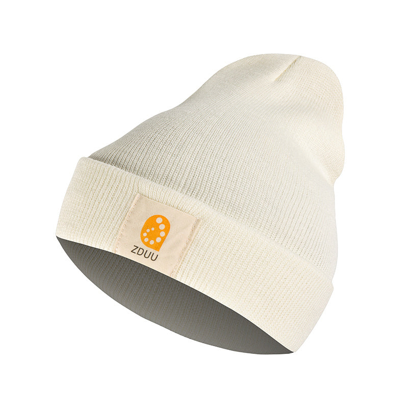 Warm Knit Hat Label Patch Casual Beanie Unisex Skull Cap