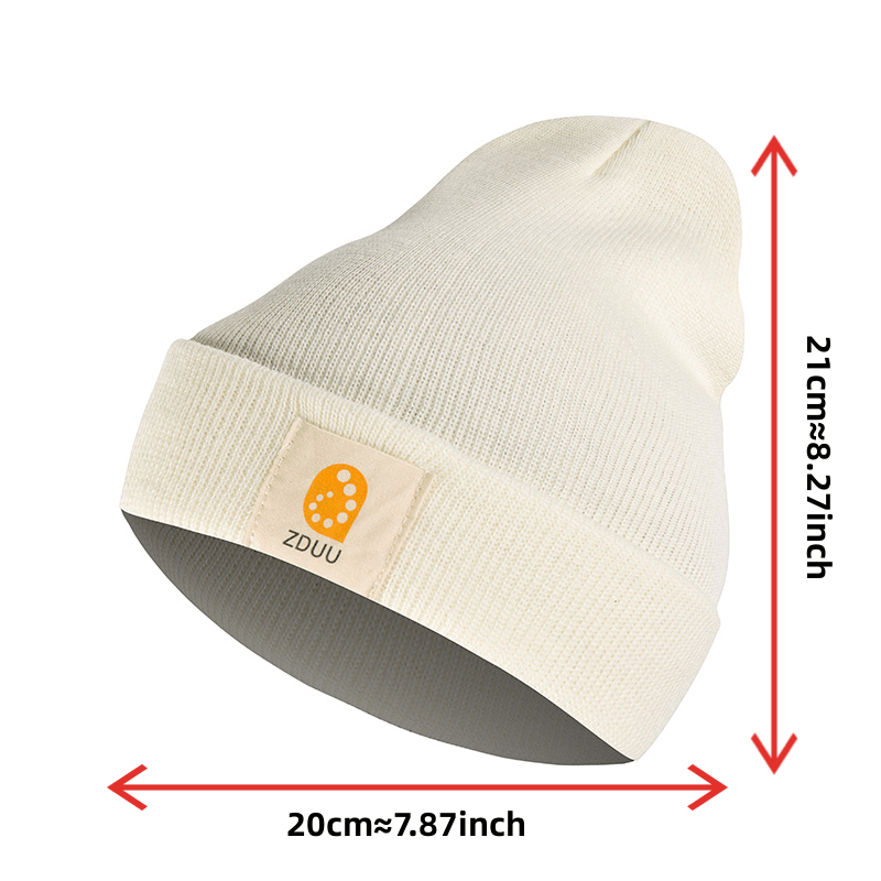 Warm Knit Hat Label Patch Casual Beanie Unisex Skull Cap