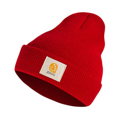 Warm Knit Hat Label Patch Casual Beanie Unisex Skull Cap