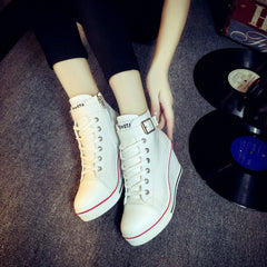 Women's Platform Canvas Sneakers High Round Toe Zipper Casual Shoes