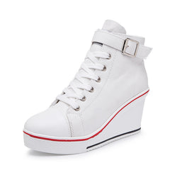 Women's Platform Canvas Sneakers High Round Toe Zipper Casual Shoes