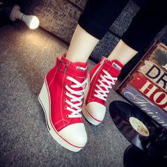Women's Platform Canvas Sneakers High Round Toe Zipper Casual Shoes