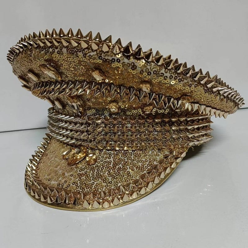 Golden Sequin Bride Hat Rivet Bachelorette Hen Party Captain Caps